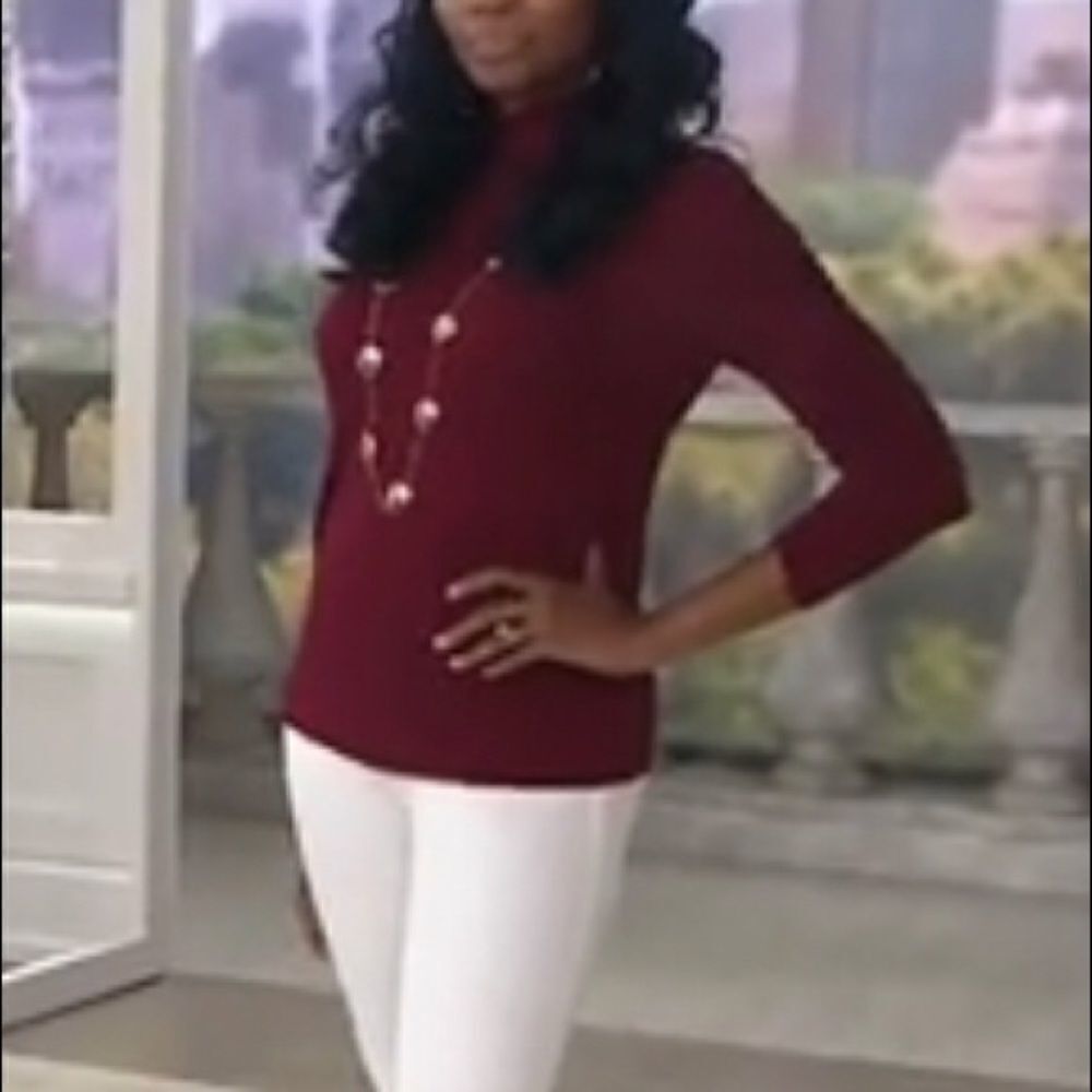 Dennis Basso Ruched Sleeves Soft Touch Mock Neck